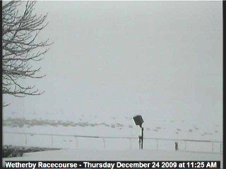 Whiteout conditions at Wetherby Racecourse